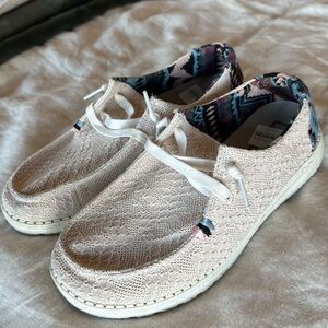 Hey dude Buckle shoes size 8 pink lace tribal